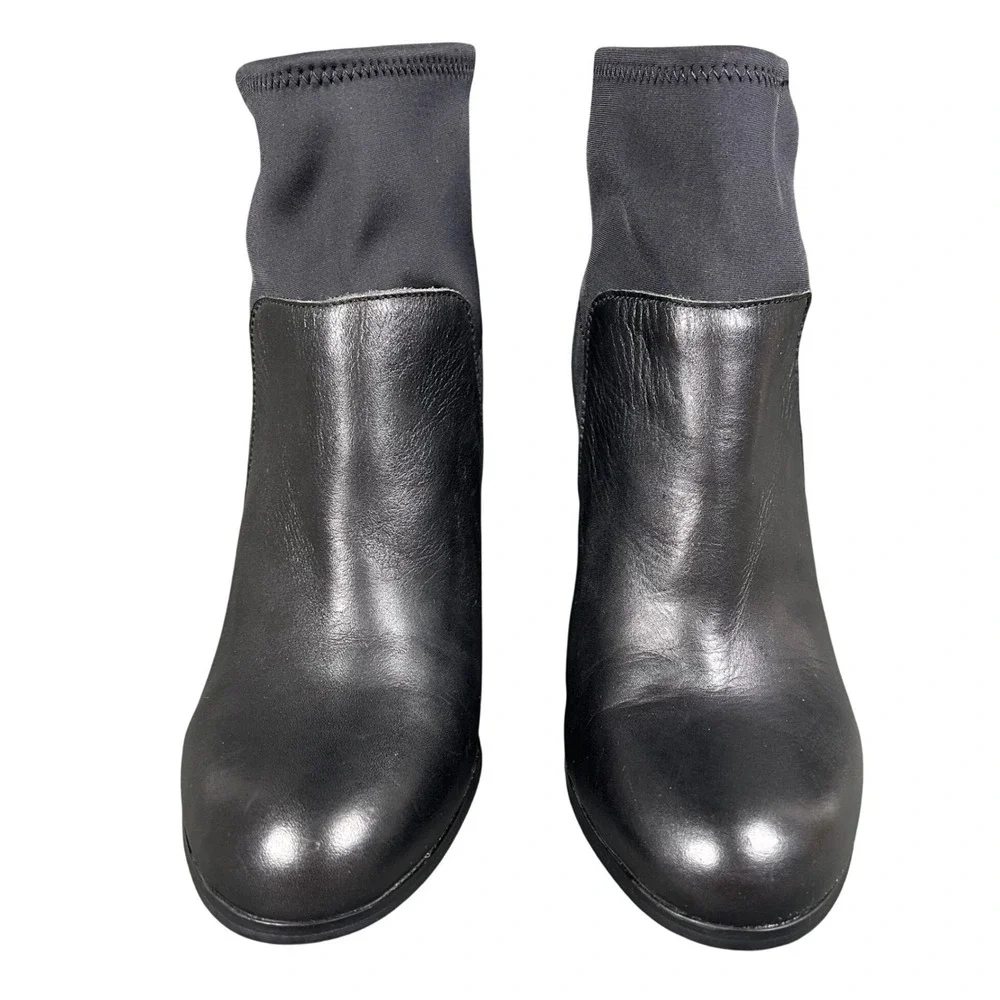 Adrienne Vittadini Ratti Black Leather Scuba‎ Block Heel Ankle Boots Womens 9M